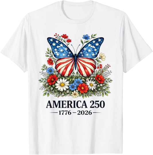 250th Anniversary Butterfly USA Flag Patriotic 4th of July T-Shirt